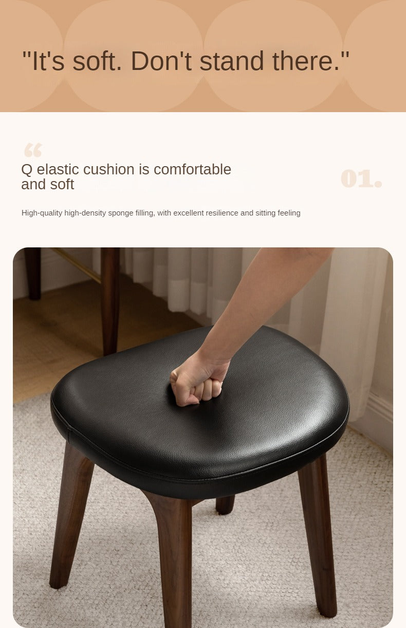 Premium Solid Oak & Black Walnut Wood Makeup Stool - Elegant Vanity Seat with Cushion for Bedroom, Dressing Room & Beauty Salon