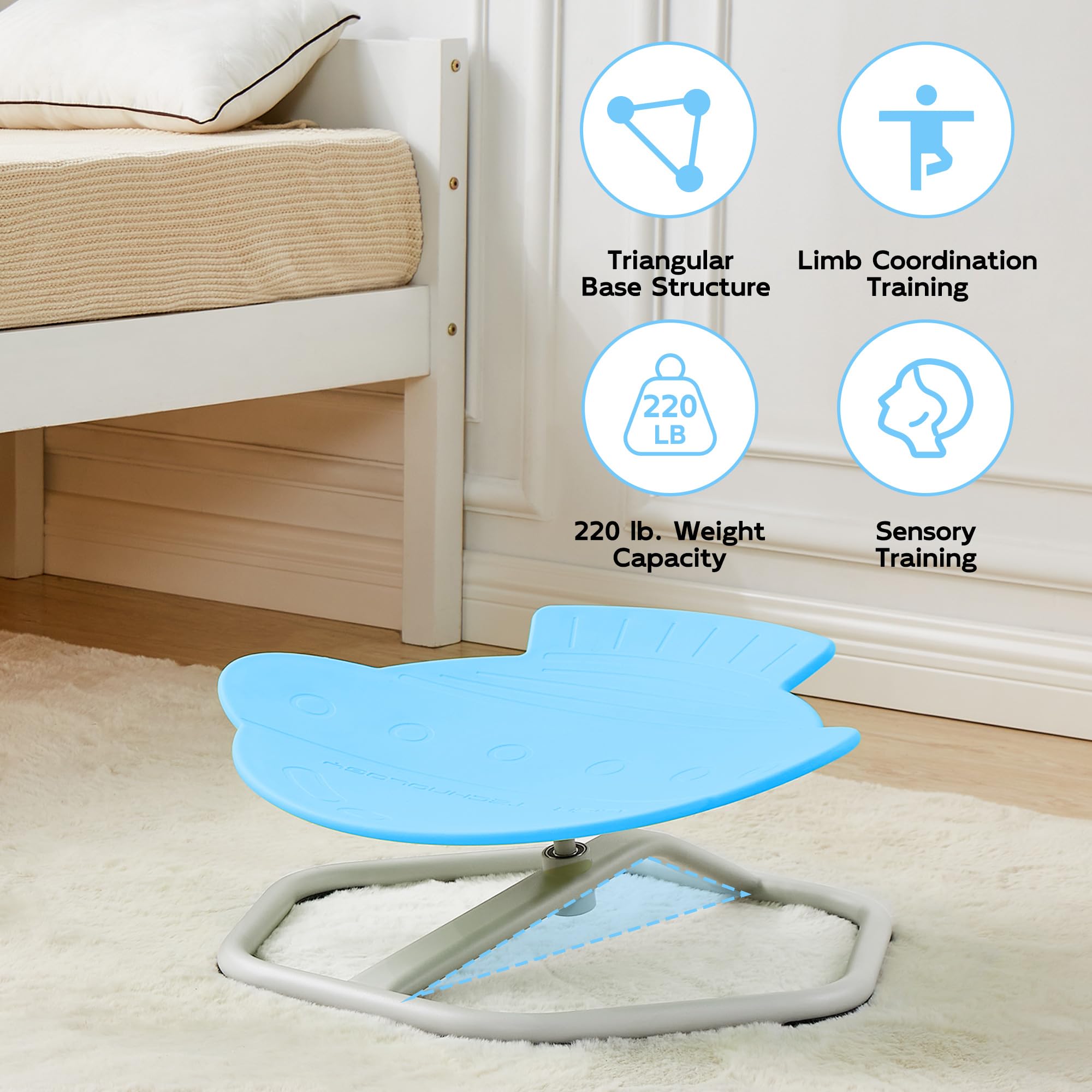 Sensory Spinning Chair for Kids with Autism - Non-Slip Swivel Chair for Body Coordination Training | Sit and Spin Toy for Sensory Development | Perfect for Home, Classroom & Therapy Use (Blue)