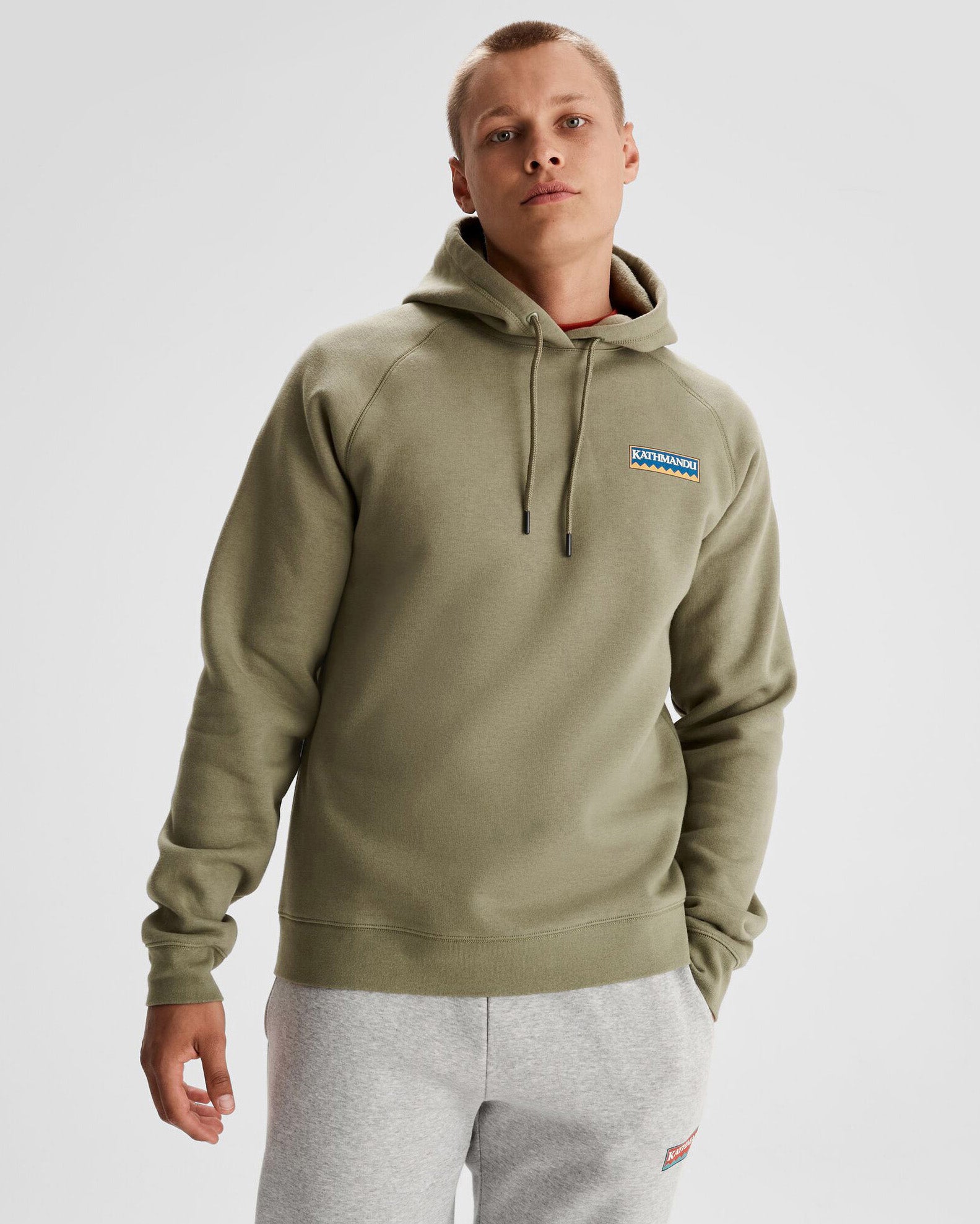 Men's Kathmandu Heritage Logo Slouchy Hoodie - Soft Cotton Pullover Sweatshirt for Casual Wear & Outdoor Adventures (Beech)