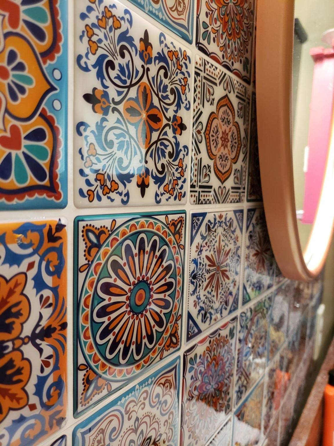 LONGKING Peel and Stick Backsplash Tile Stickers - Colorful Talavera Mexican Style Self-Adhesive Wall Tiles (10 Sheets) | Easy DIY Kitchen & Bathroom Remodeling Decor