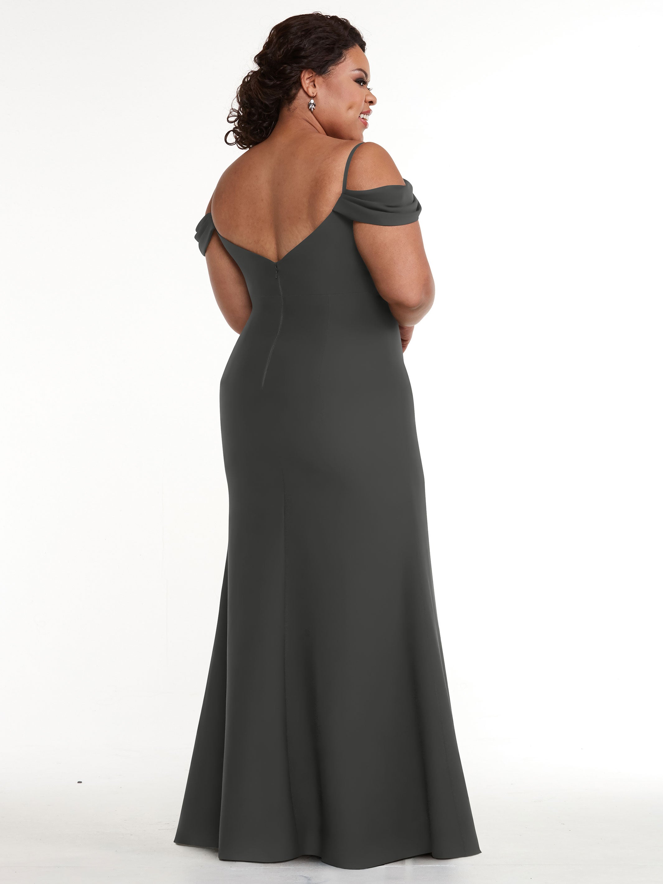 Elegant 83029 Stretch Chiffon Off-Shoulder Bridesmaid Dress with Thigh High Slit - Perfect for Weddings, Parties & Formal Events