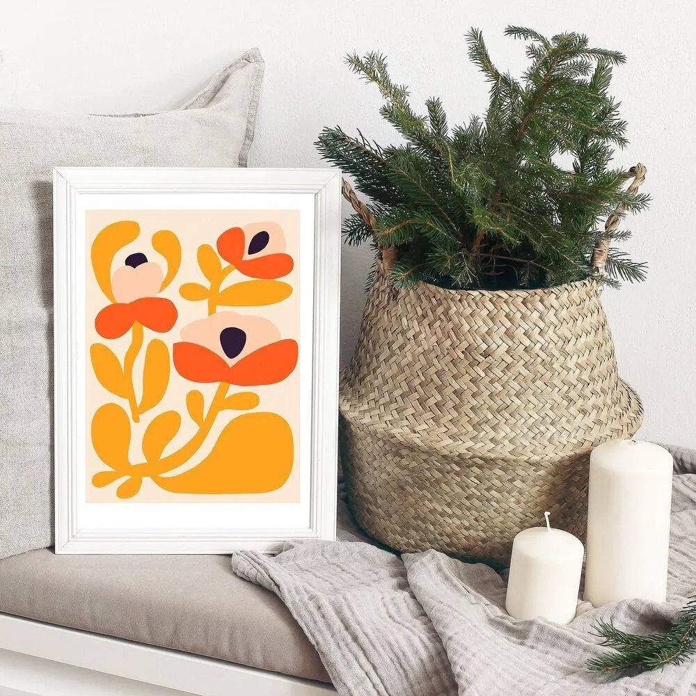 Happy Flowers Modern Wall Art Print - Vibrant Floral Canvas Painting for Home & Office Decor - Perfect for Living Room, Bedroom, and Workspace