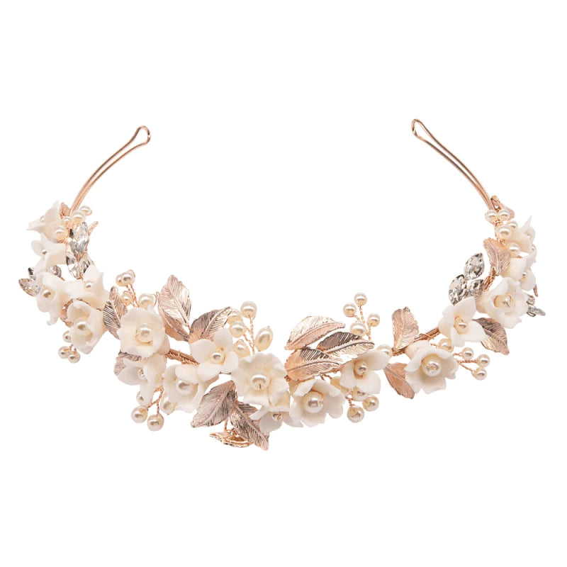 Rose Gold Floral Bridal Headband with Pearls - Elegant Wedding Hair Accessory for Brides, Bridesmaids & Special Occasions | Perfect for Weddings, Prom & Formal Events