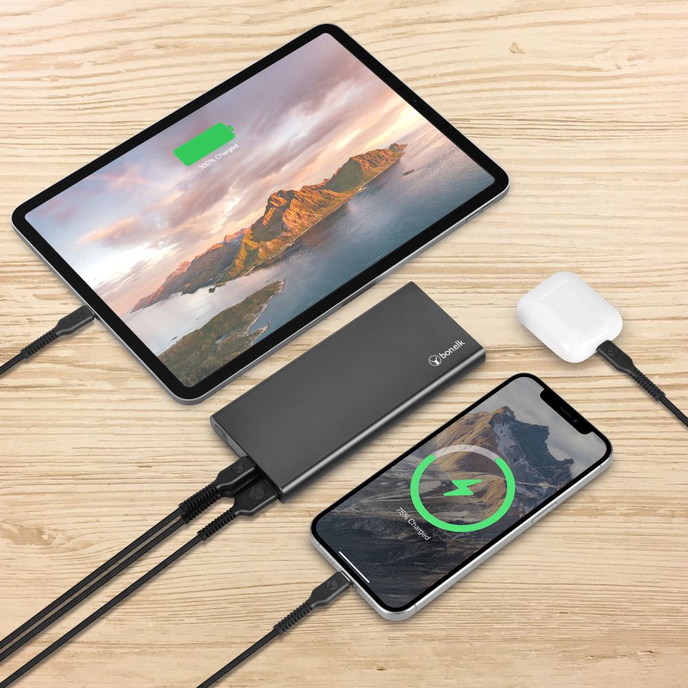 Bonelk Eco Series Slim 10,000mAh Power Bank with PD20W & QC18W Fast Charging - Portable USB C Battery Pack for iPhone 15/14/13, Samsung Galaxy, iPad - Perfect for Travel, Camping & Emergency Power Backup (Black)