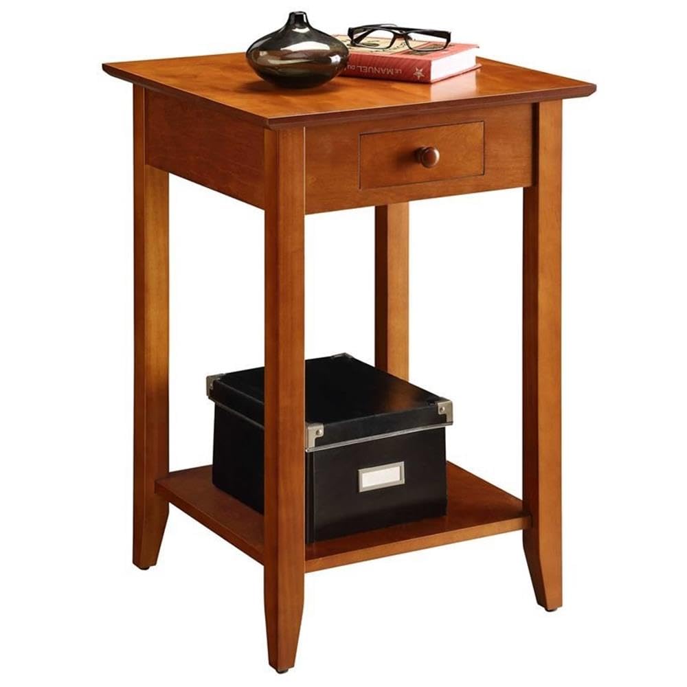 Pemberly Row Traditional Cherry Wood End Table with Drawer - Perfect for Living Room, Bedroom & Home Decor