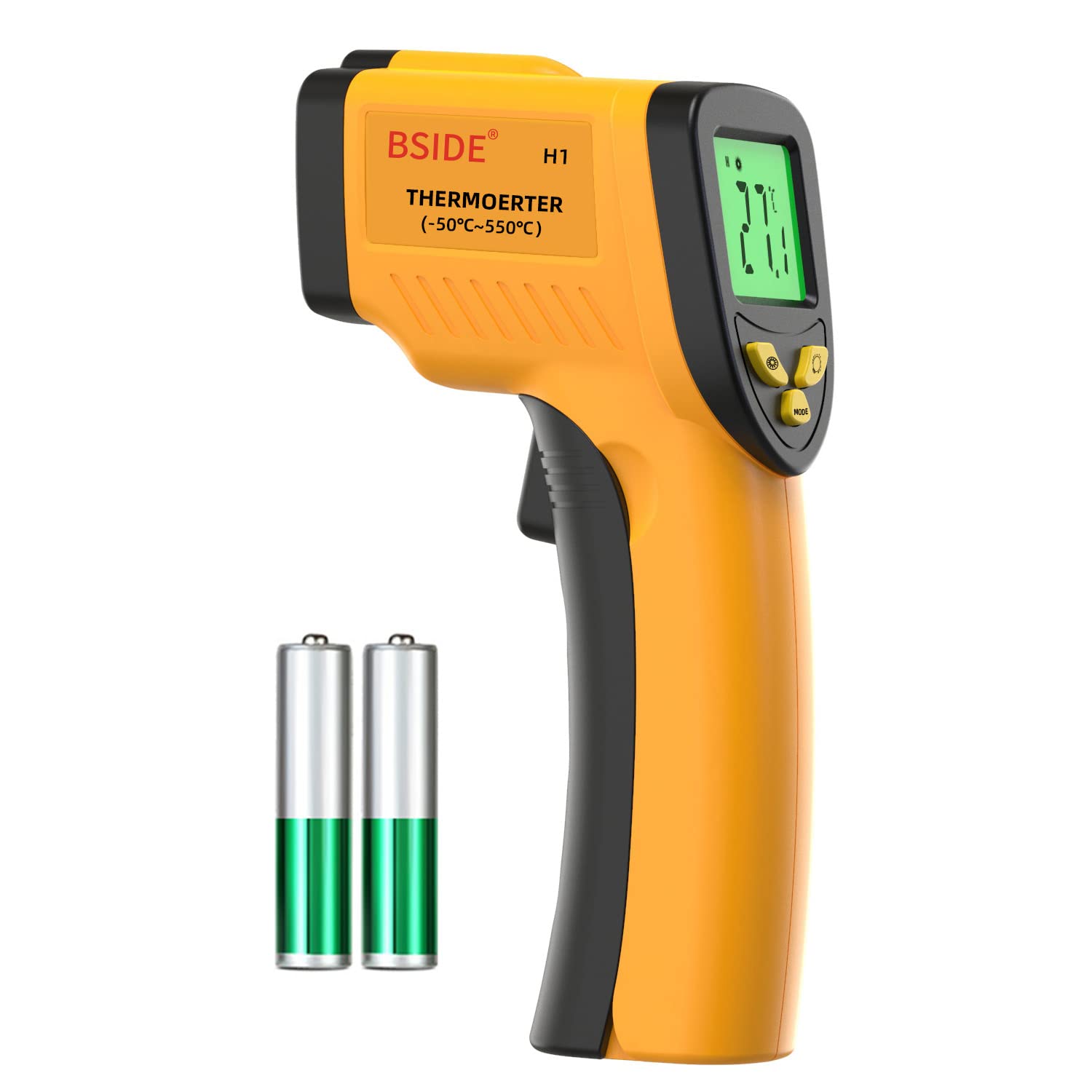 BSIDE Non-Contact Infrared Thermometer Gun with Digital Laser -58°F to 1022°F (-50°C to 550°C) for Cooking, Grilling, Automotive & Industrial Use - Adjustable Emissivity for Accurate Temperature Readings in Kitchen, BBQ, HVAC and Machinery Maintenance