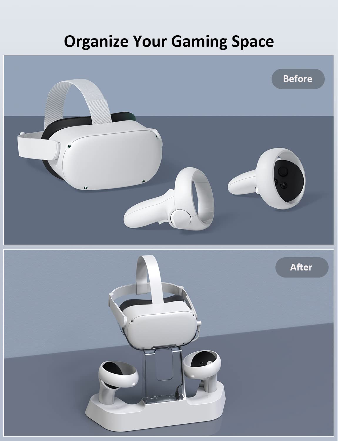 NexiGo Enhanced Charging Dock with LED Light for Oculus/Meta Quest 2 VR Headset - Compatible with Elite Strap with Battery, Includes Headset Stand, Controller Mount & 2 Rechargeable Batteries (White) - Perfect for VR Gaming Setup & Organized Storage