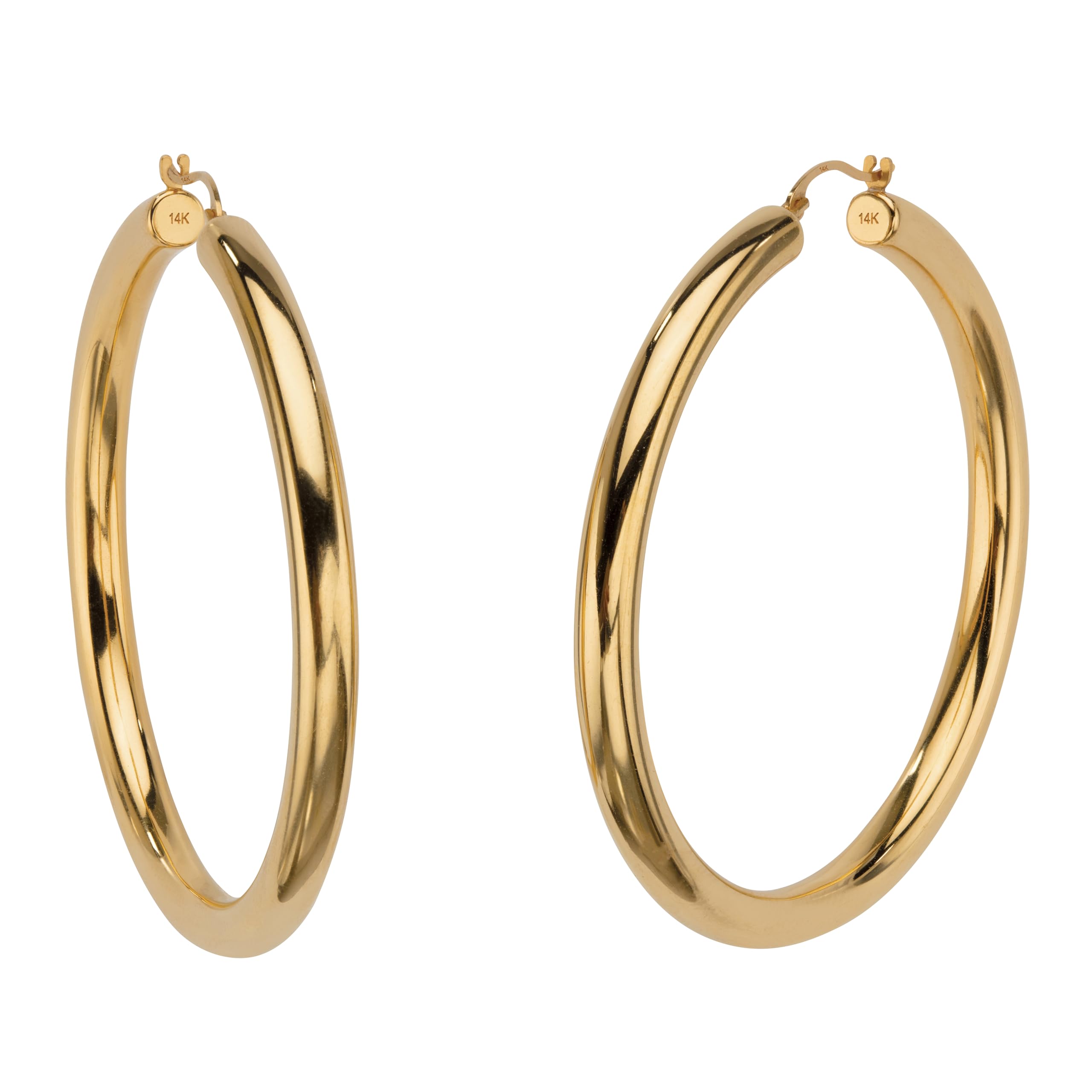 14K Yellow Gold Polished Nano Diamond Resin Hoop Earrings for Women - 49mm Luxury Dangle Earrings for Party, Wedding & Everyday Wear