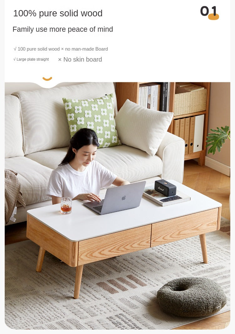 Solid Oak & Beech Wood Slate Coffee Table - Modern Minimalist Design for Living Room, Lounge & Office