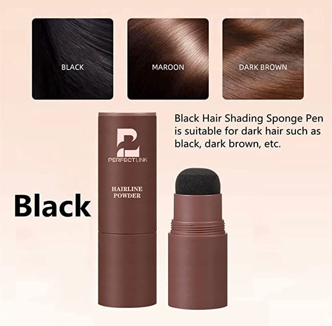 SIMS Natural Hairline Powder - Hair Shading Sponge Pen & Shadow Powder Stick for Quick Root Touch-Up - Includes 3 Stencils (Black) - Perfect for Covering Gray Hair, Thinning Hairlines & Bald Spots - Great for Daily Use, Special Occasions & Hair Styling