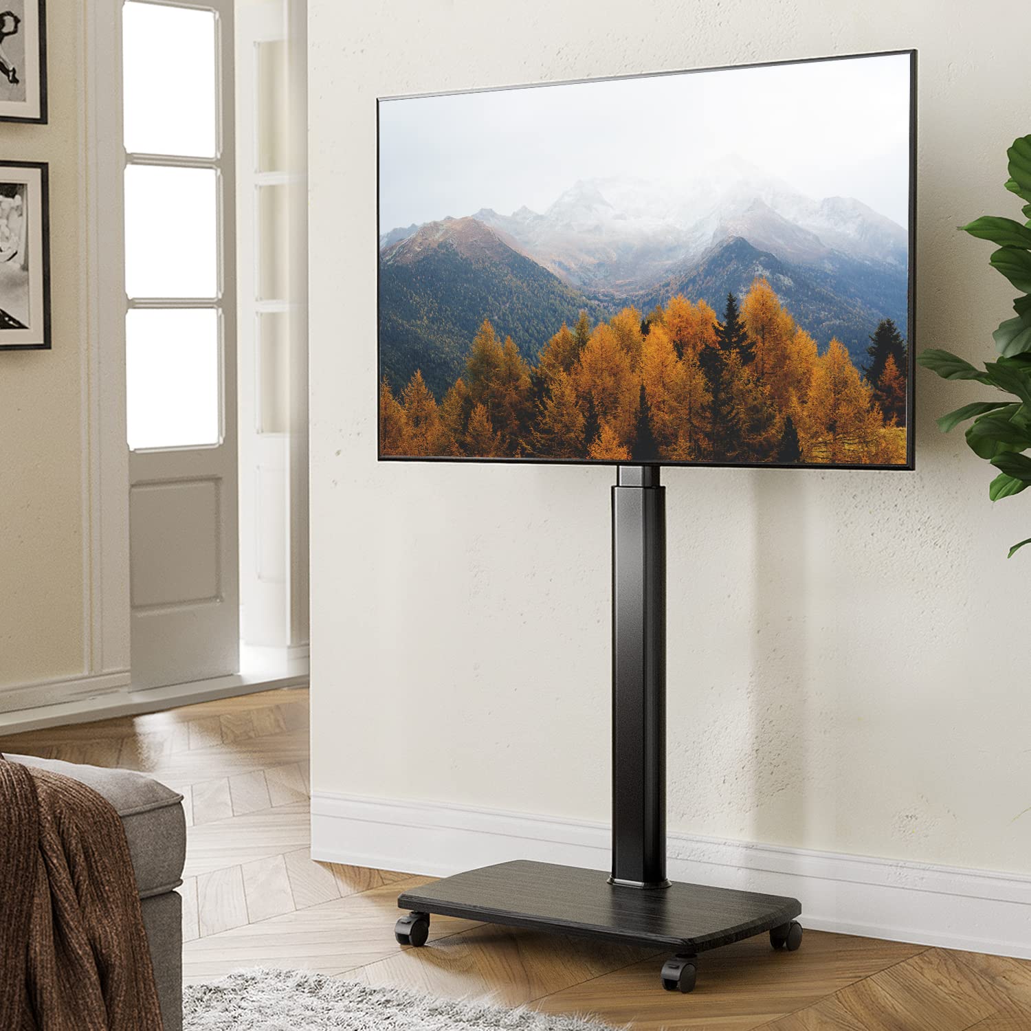 FITUEYES Universal Rolling TV Stand for 32-70 Inch TVs - Height Adjustable Mobile TV Cart with Wheels & Swivel Mount - Sturdy Black TV Floor Stand for Bedroom, Living Room, Dorm, Office & Outdoor Use