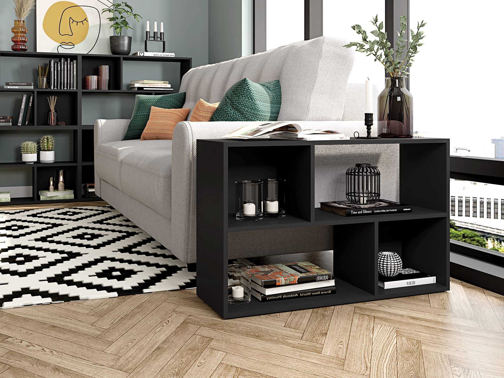 Lider Design Mid-Century Modern 4-Tier Urban Bookshelf - Stylish Storage Shelf, Bookcase & Shoe Rack for Living Room, Bedroom or Office (Black) - Perfect for Organizing Books, Shoes & Home Decor