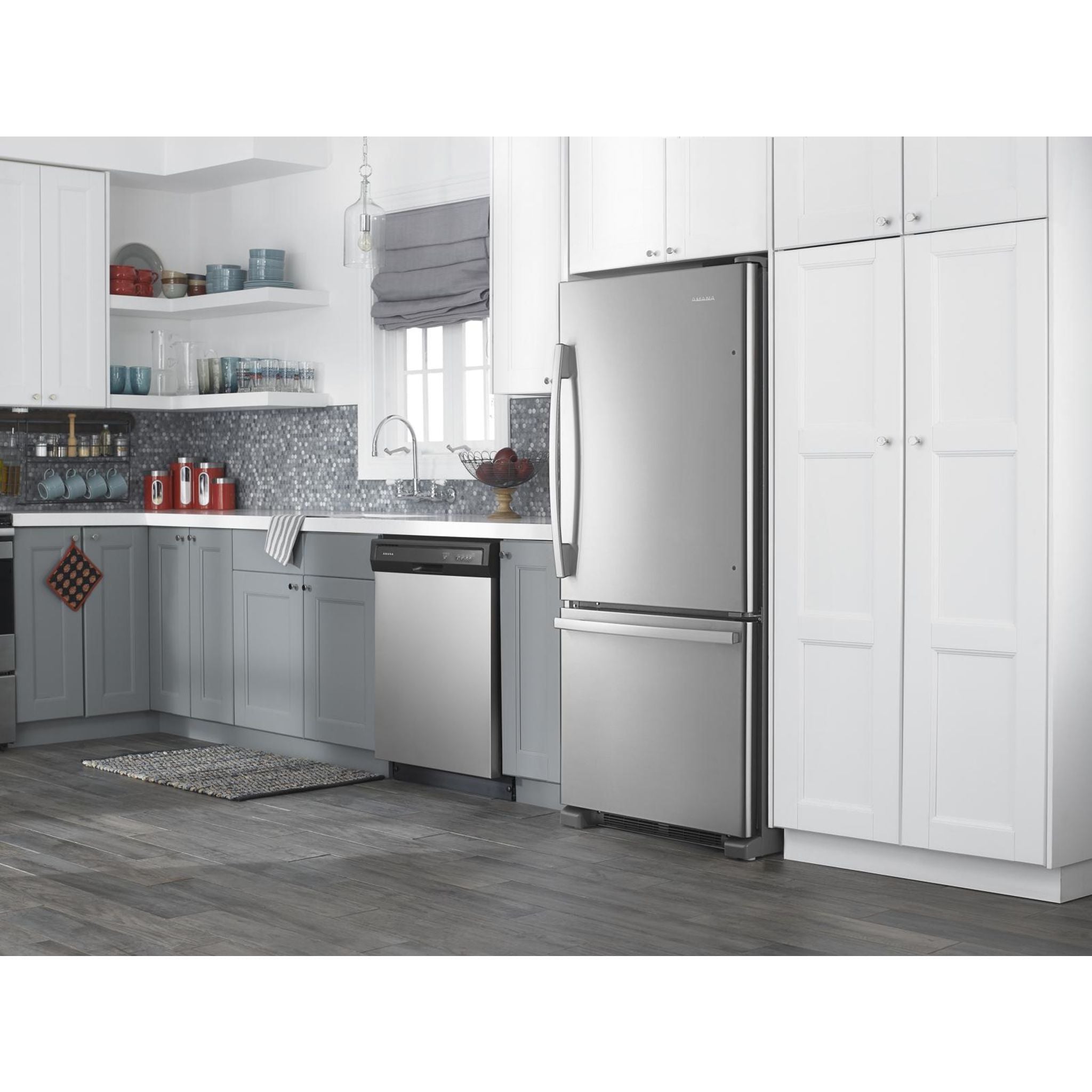 Amana Bottom Mount Refrigerator (ABB1924BRM) - 24.5 Cu. Ft. Stainless Steel French Door Fridge with Adjustable Shelves & Humidity-Controlled Crispers - Perfect for Modern Kitchens & Open Floor Plans