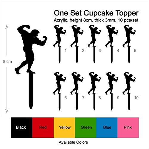 10pcs Bodybuilding Man Silhouette Acrylic Cupcake Toppers - Perfect for Gym Themed Parties, Wedding Cakes & Birthday Decorations