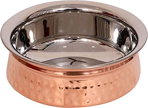 Premium Stainless Steel & Copper Cookware Set - 2 Handi Pots, 2 Kadai Pans & 1 Balti Bucket for Indian Cooking | Traditional Kitchen Utensils for Curry, Biryani & Stews | Ideal for Home Chefs & Restaurant Use