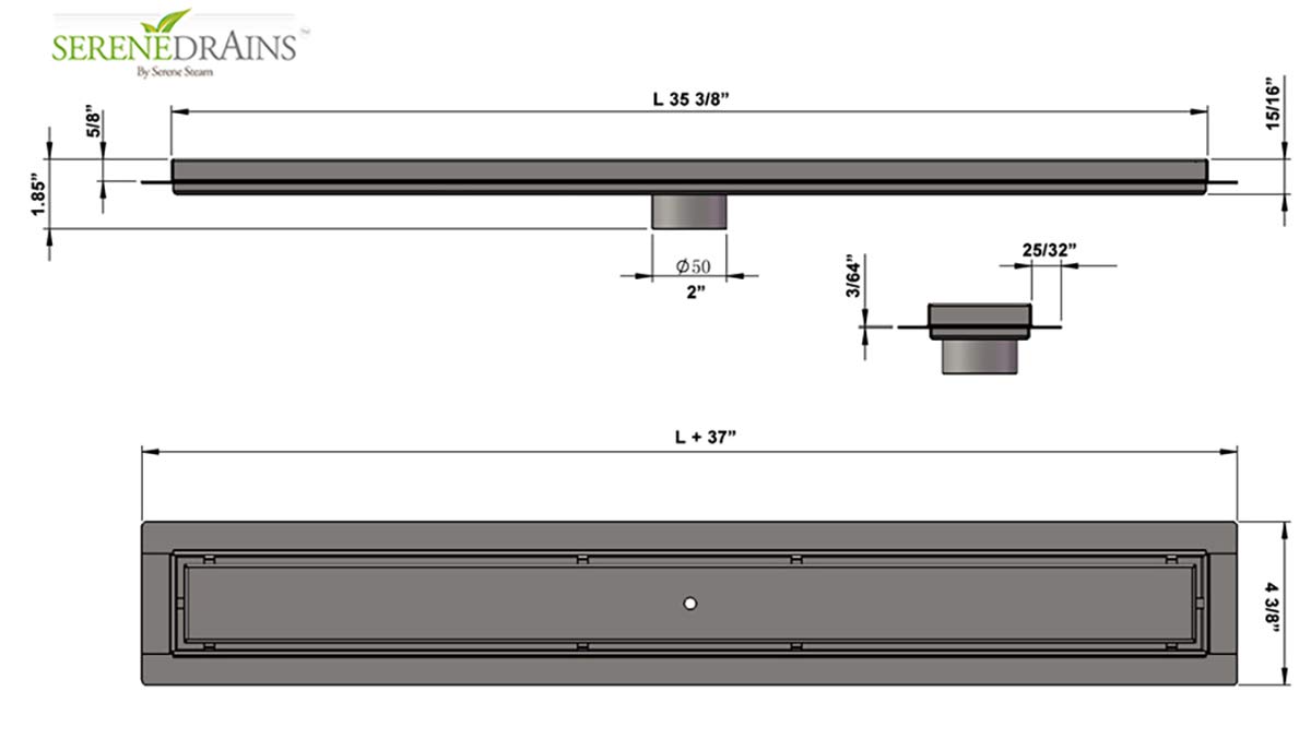 SereneDrains 35 Inch Linear Shower Drain - Matte Black Stainless Steel with Luxurious Tile Insert - Perfect for Modern Bathroom Renovations & Luxury Home Upgrades