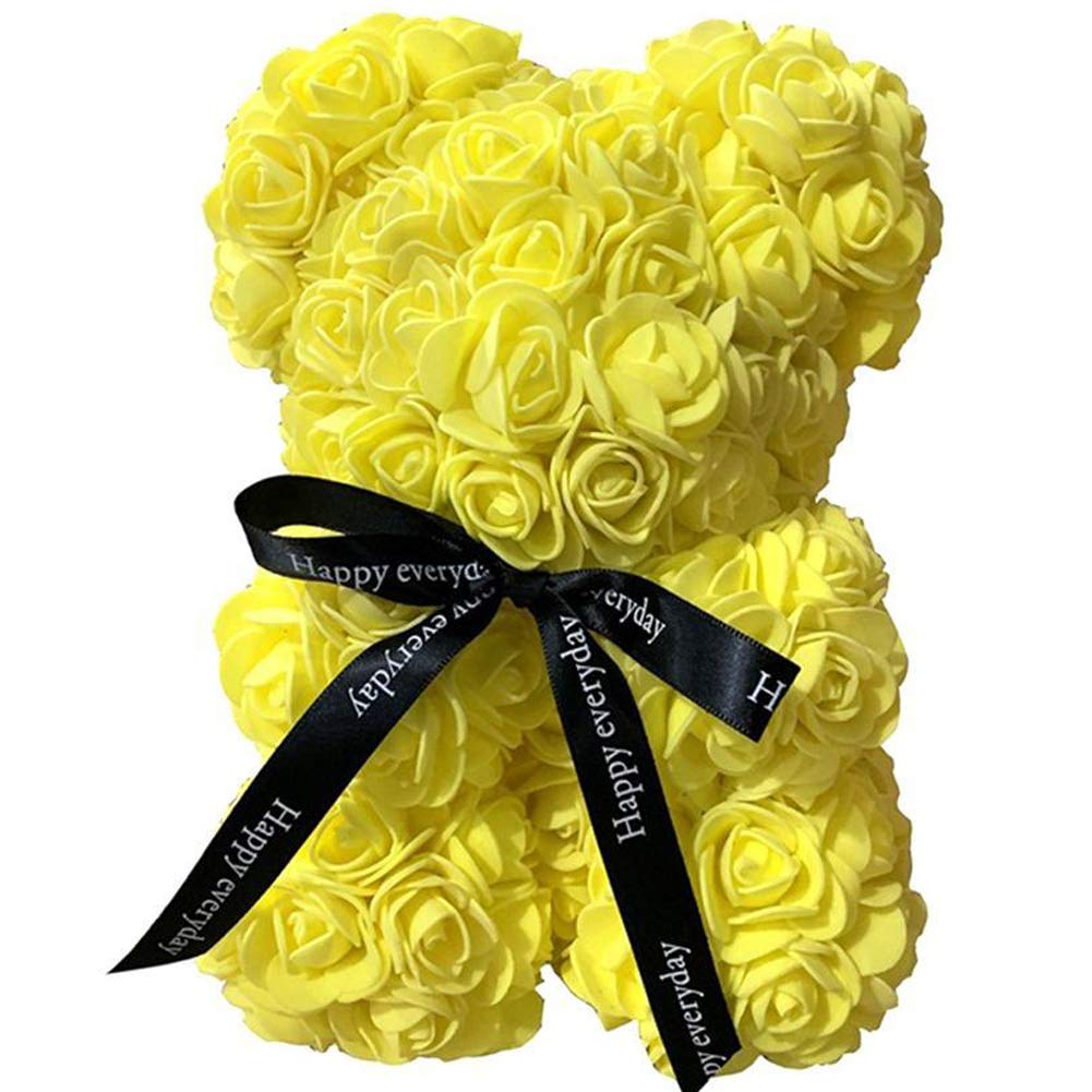 Forever Handmade Yellow Rose Bear - 10 Inch Artificial Flower Bear Gift for Valentine's Day, Anniversary, Birthday, Mother's Day & Bridal Showers | Perfect Romantic Gift for Couples, Home Decor & Wedding Centerpiece