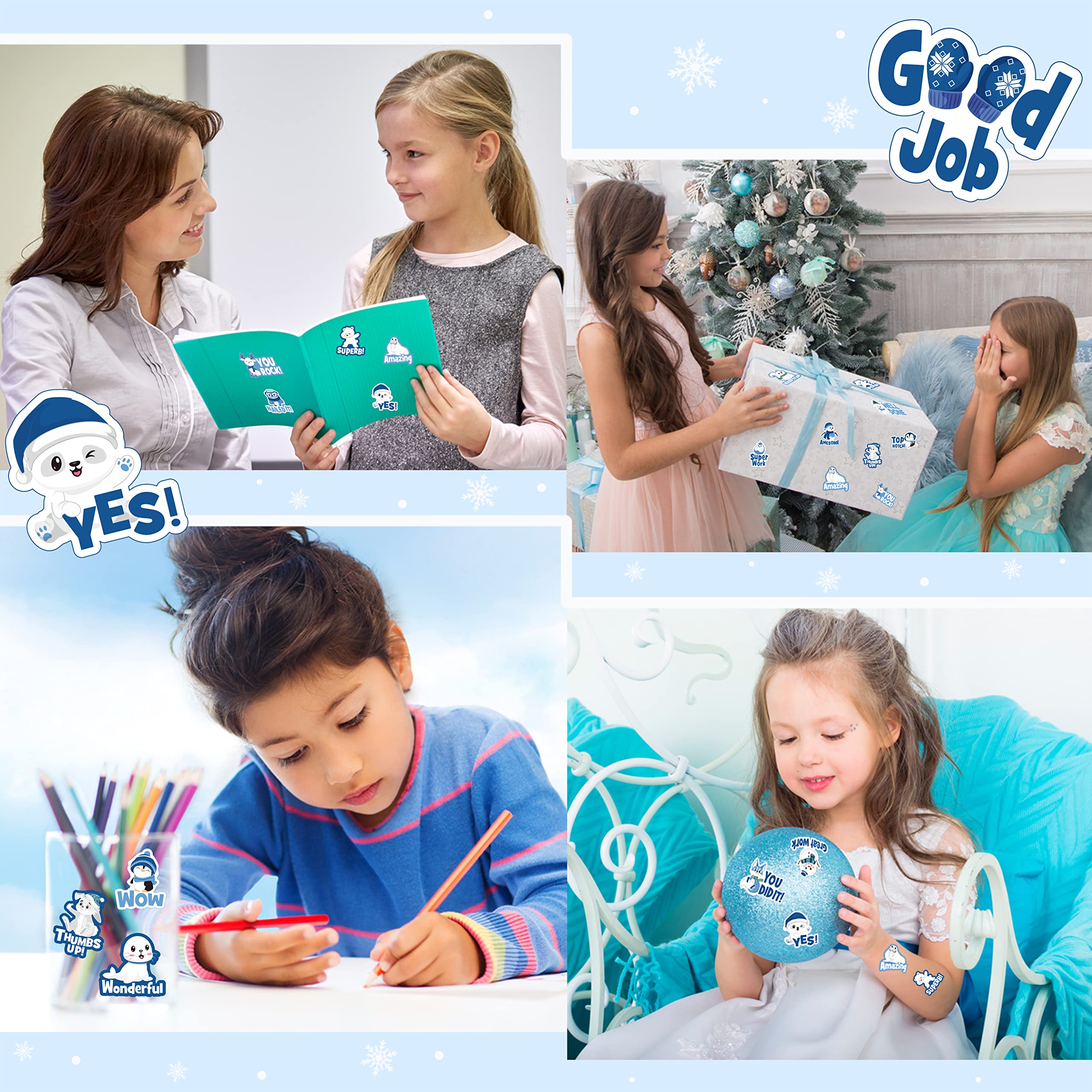 400-Piece Winter Stickers for Teachers - Motivational, Inspirational, Positive Kindness Reward Labels - Cute Holiday Christmas Animal Stickers for Kids Classroom, Homework, Tests & Assignments - Perfect for Winter Activities, School Projects & DIY Crafts