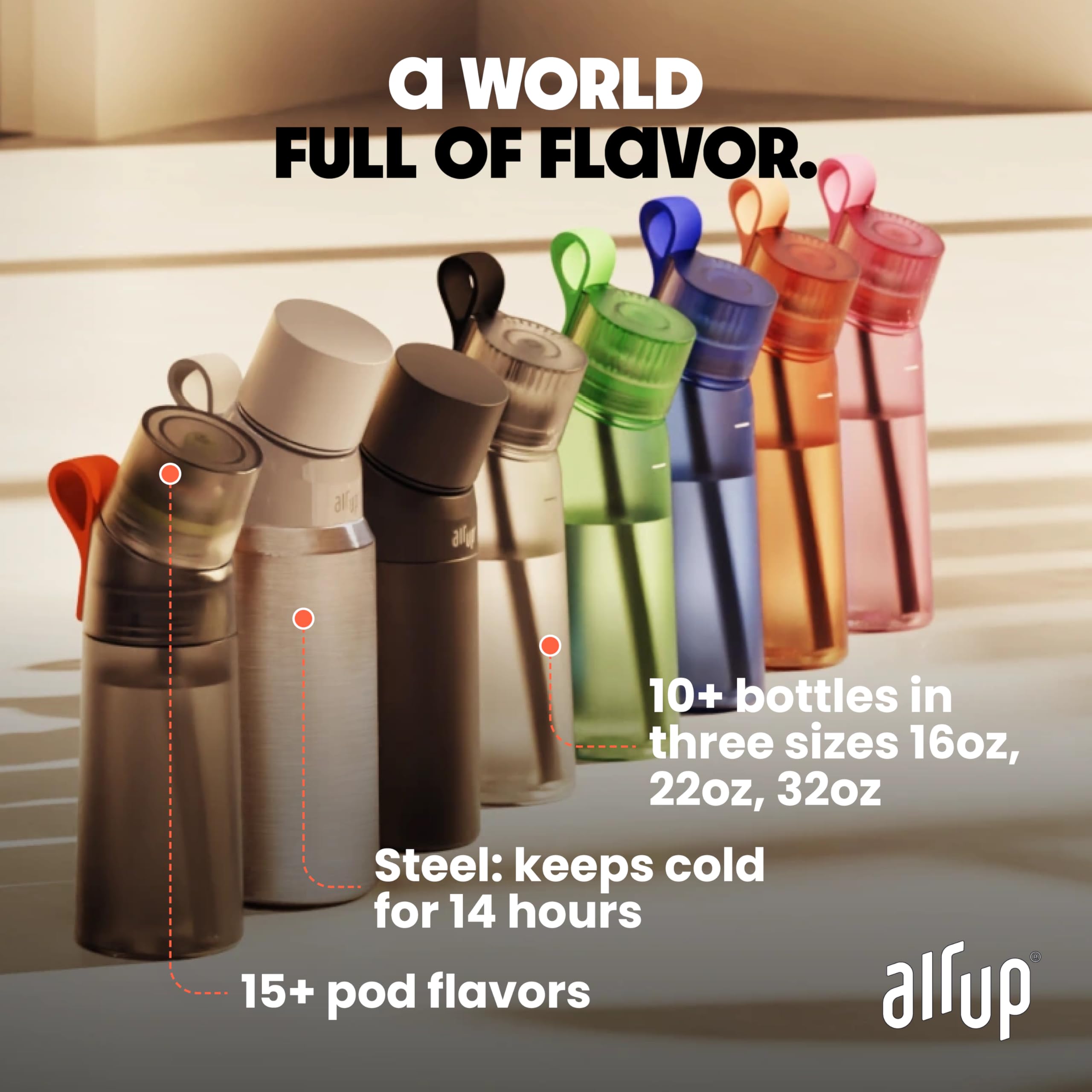 Air Up® 16oz Stainless Steel Black Water Bottle with Straw + 5 Flavor Pods (Sugar-Free) | Hydration Bottle for Gym, Hiking & Office | BPA-Free Flavored Water Bottle