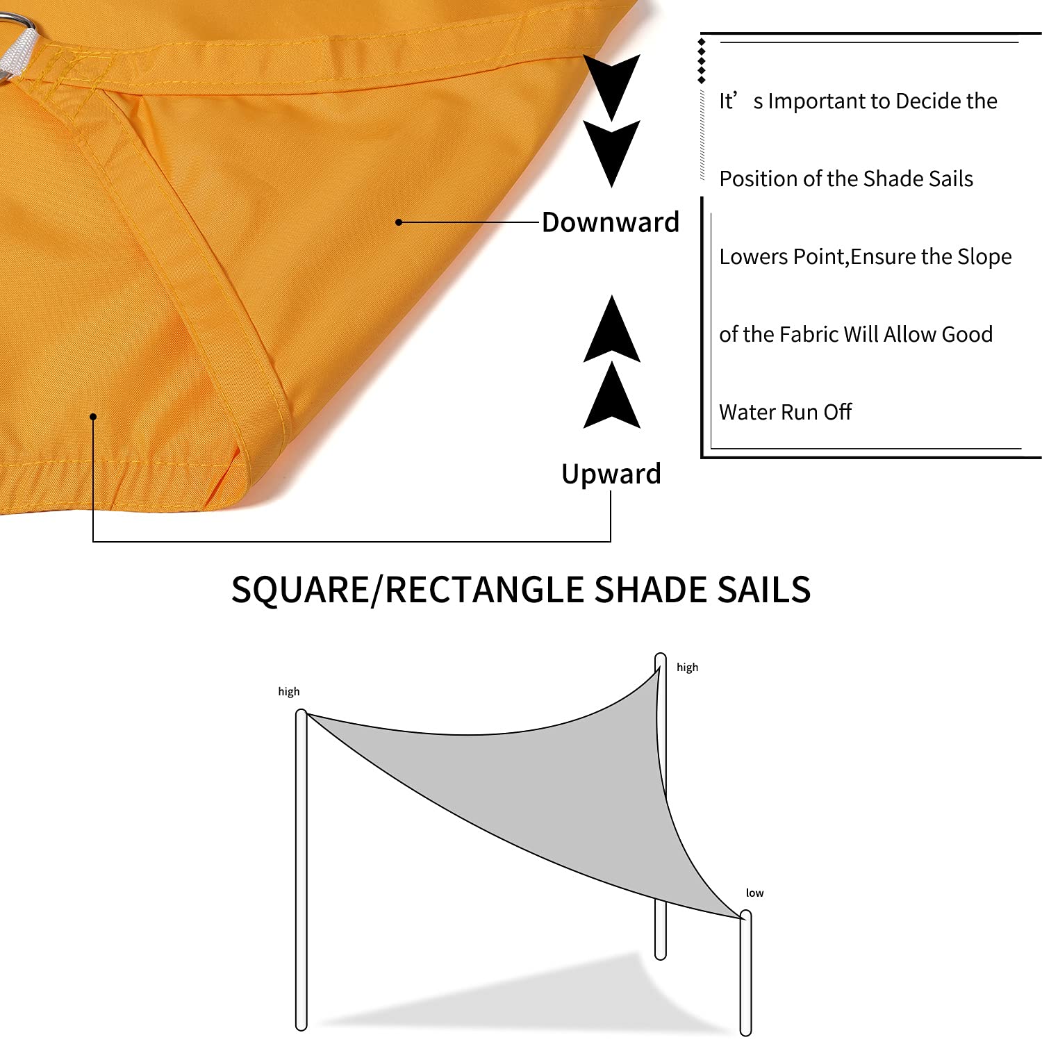Premium 23'x23'x23' Triangle Shade Sail - UV Blocking, Waterproof Golden Yellow Sun Canopy for Backyard, Patio, Garden & Pool Areas | Outdoor Sun Protection & Stylish Shade Solution