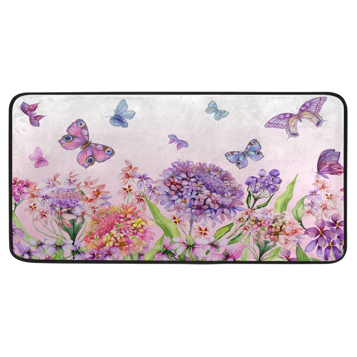 MOYYO Non-Slip Kitchen Mat with Vivid Flowers & Butterflies - Anti-Fatigue Comfort Floor Mat, Oil & Stain Resistant, Easy to Clean - Perfect for Kitchen, Bathroom, Indoor & Outdoor Use