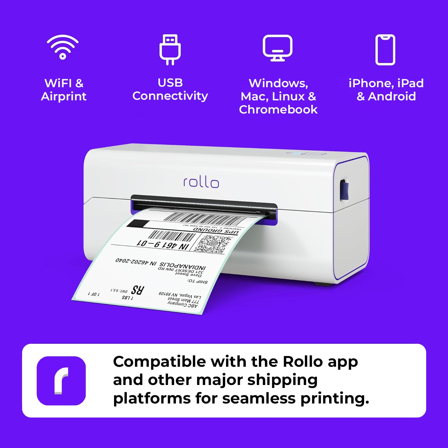 Rollo Wireless 4x6 Wi-Fi Thermal Shipping Label Printer for Packages - Compatible with iPhone, iPad, Mac, Windows, Chromebook, Android & Linux - Perfect for E-commerce, Small Business & Home Shipping Needs