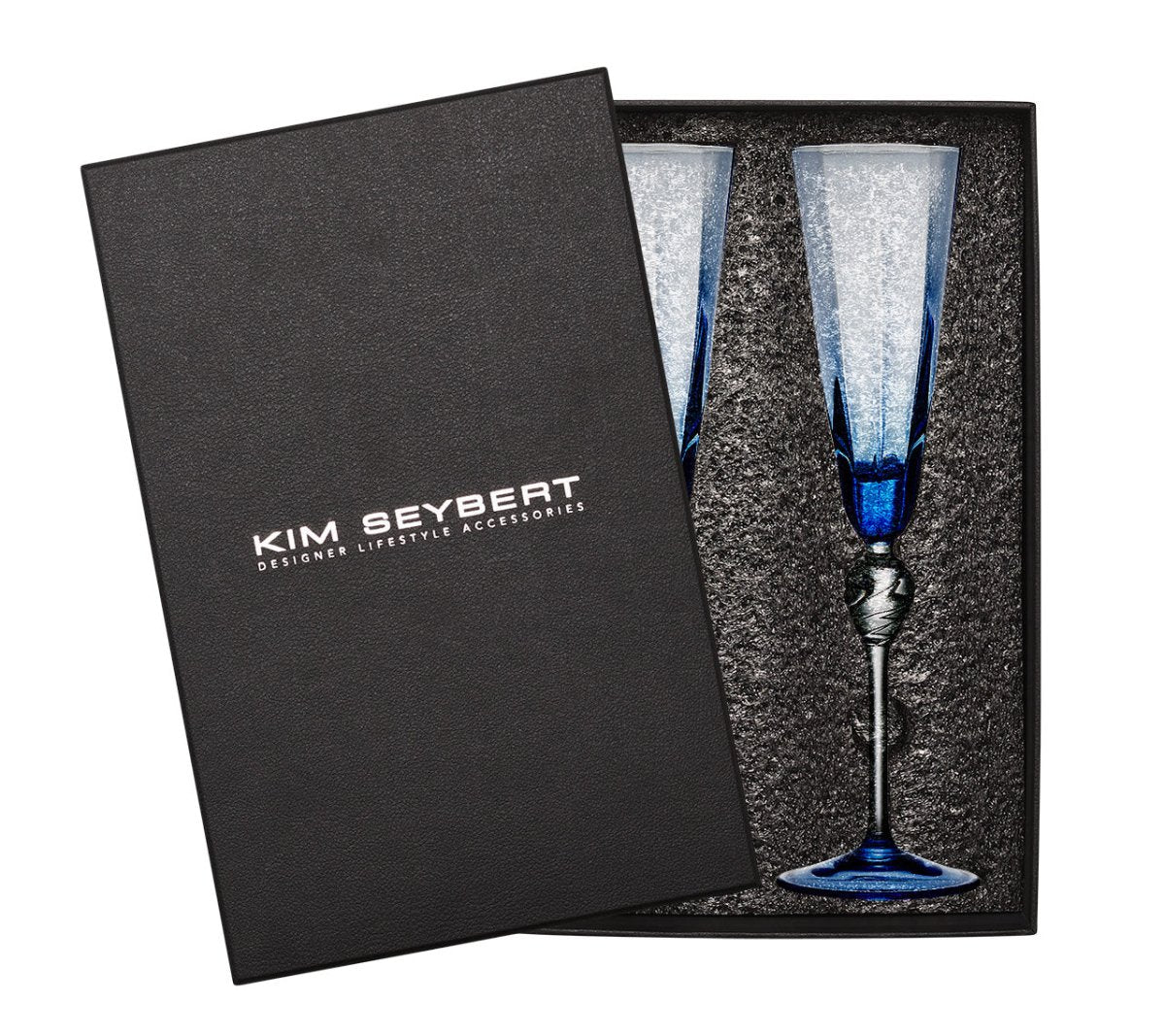 Premium Blue Daphne Flute Set of 2 - Elegant Glassware in Gift Box for Wine, Champagne & Cocktails - Perfect for Weddings, Parties & Romantic Dinners