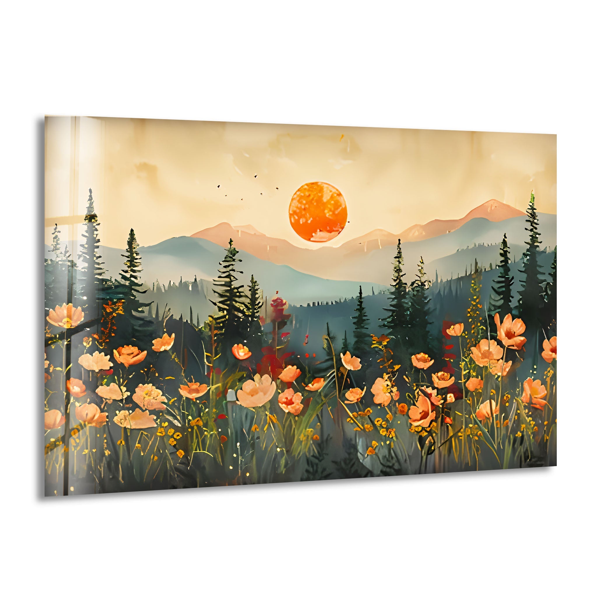 Blood Moon Sunset Glass Wall Art - Handmade Modern Home Decor for Living Room, Bedroom & Office - Perfect for Gifts & Interior Design
