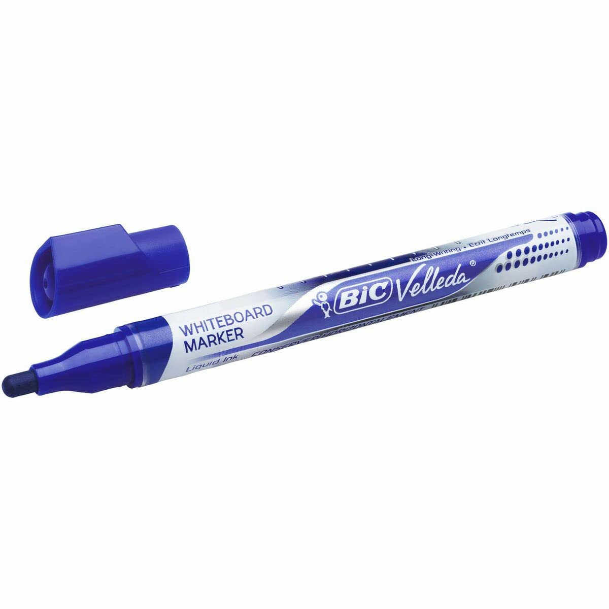 Bic Velleda Dry Erase Markers - 12 Pack Blue Liquid Ink Whiteboard Markers for Office, Classroom & Home Use - Ideal for Presentations, Teaching & Planning
