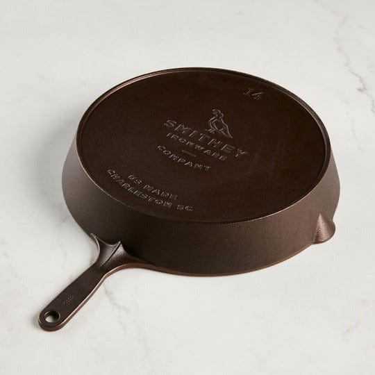 Smithey Ironware Traditional 14-Inch Cast Iron Skillet - Premium Polished Frying Pan with Helper Handle - Made in USA - Perfect for Camping, Outdoor Cooking & Home Kitchen Use