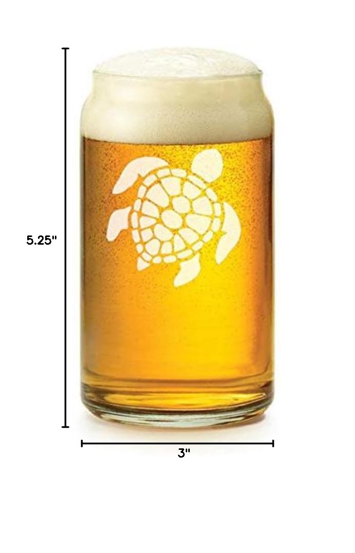 16 oz Beer Can Glass with Sea Turtle Design - Perfect for Iced Coffee, Soda, and Craft Beer at Home, Parties, and Beach Outings