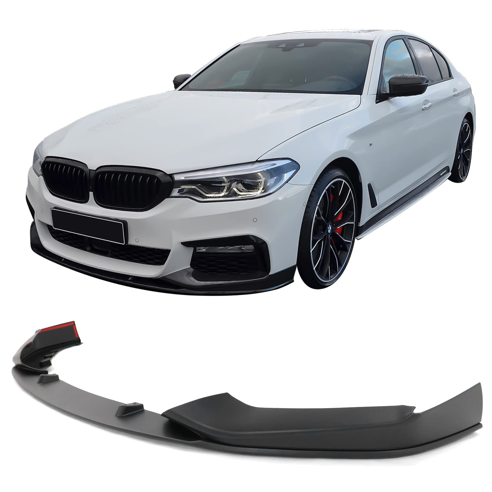 IKON MOTORSPORTS Front Bumper with MP Style PP Splitter Spoiler for 2017-2020 BMW 5 Series G30 M Sport | Body Kit Valance Chin Diffuser | Enhances Aerodynamics & Sporty Look for Street Racing & Car Shows