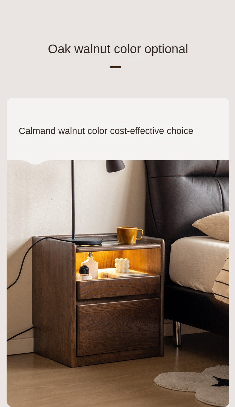 Solid Black Walnut Wood Nightstand with USB Outlet & Lamp - Perfect for Bedroom, Living Room, or Office Use