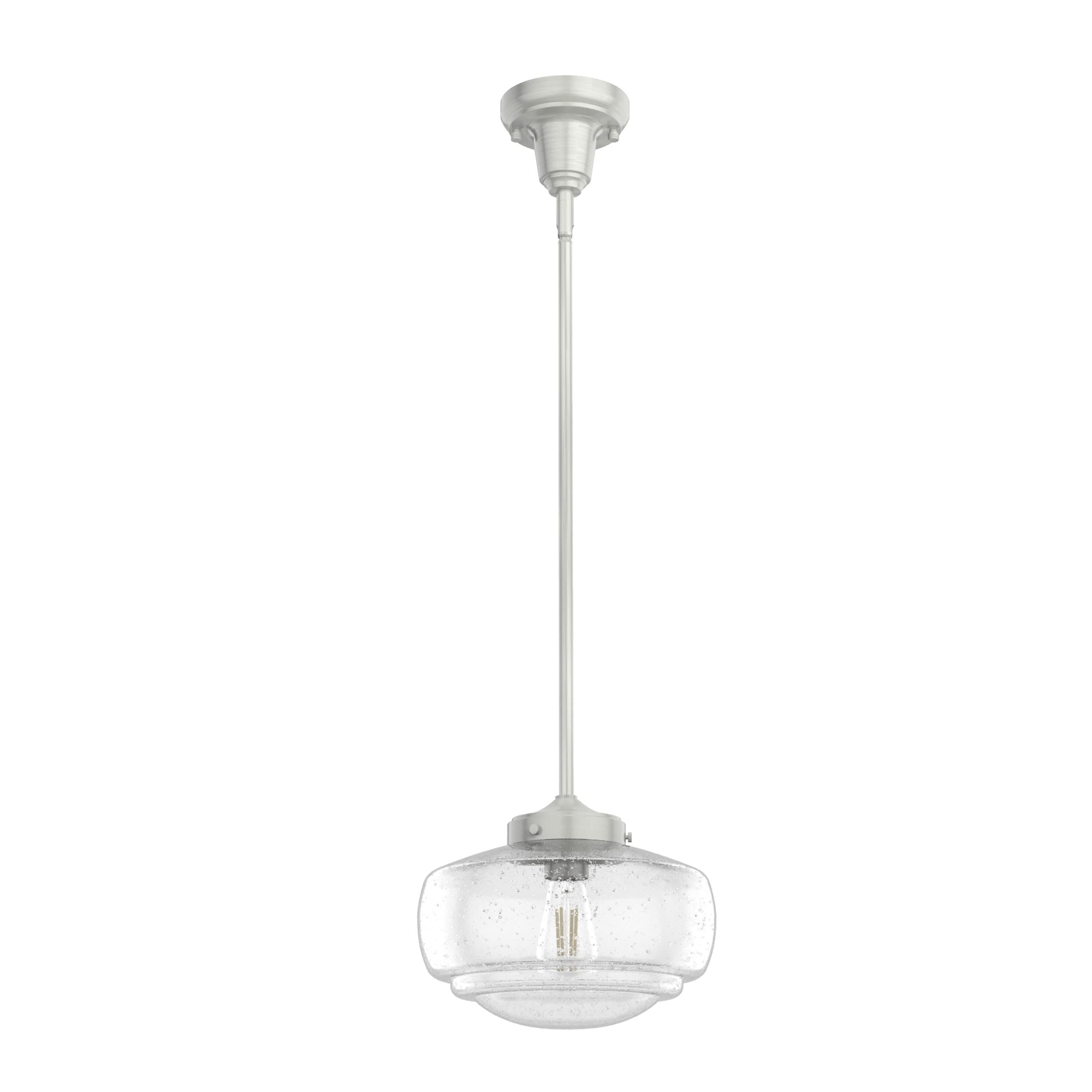 Hunter Saddle Creek 1-Light Brushed Nickel Small Pendant Light - Dimmable Schoolhouse Style Fixture for Bedroom, Kitchen, Dining & Living Room - Perfect for Farmhouse Decor & Vintage Lighting (Model 19189)