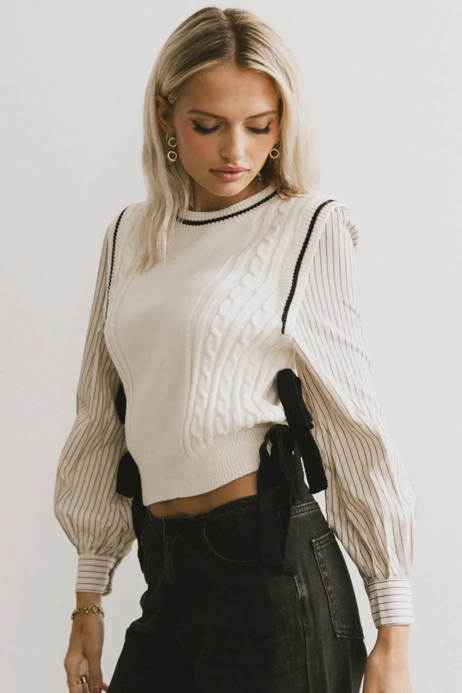 Montie Striped Sweater Top Women's Cream Knit Pullover - Cozy Casual Wear for Fall & Winter | Perfect for Office, Dates & Weekend Outings