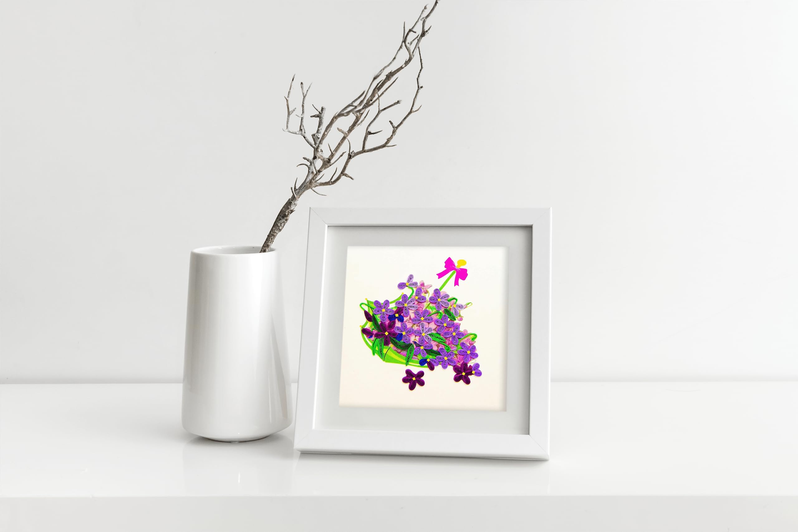3D Quilled Violet Basket Greeting Card - Handmade Unique Design for Birthday, Valentine's Day, Mother's Day, Father's Day, Graduation, Wedding & Anniversary - Perfect for Spring Celebrations and Special Occasions