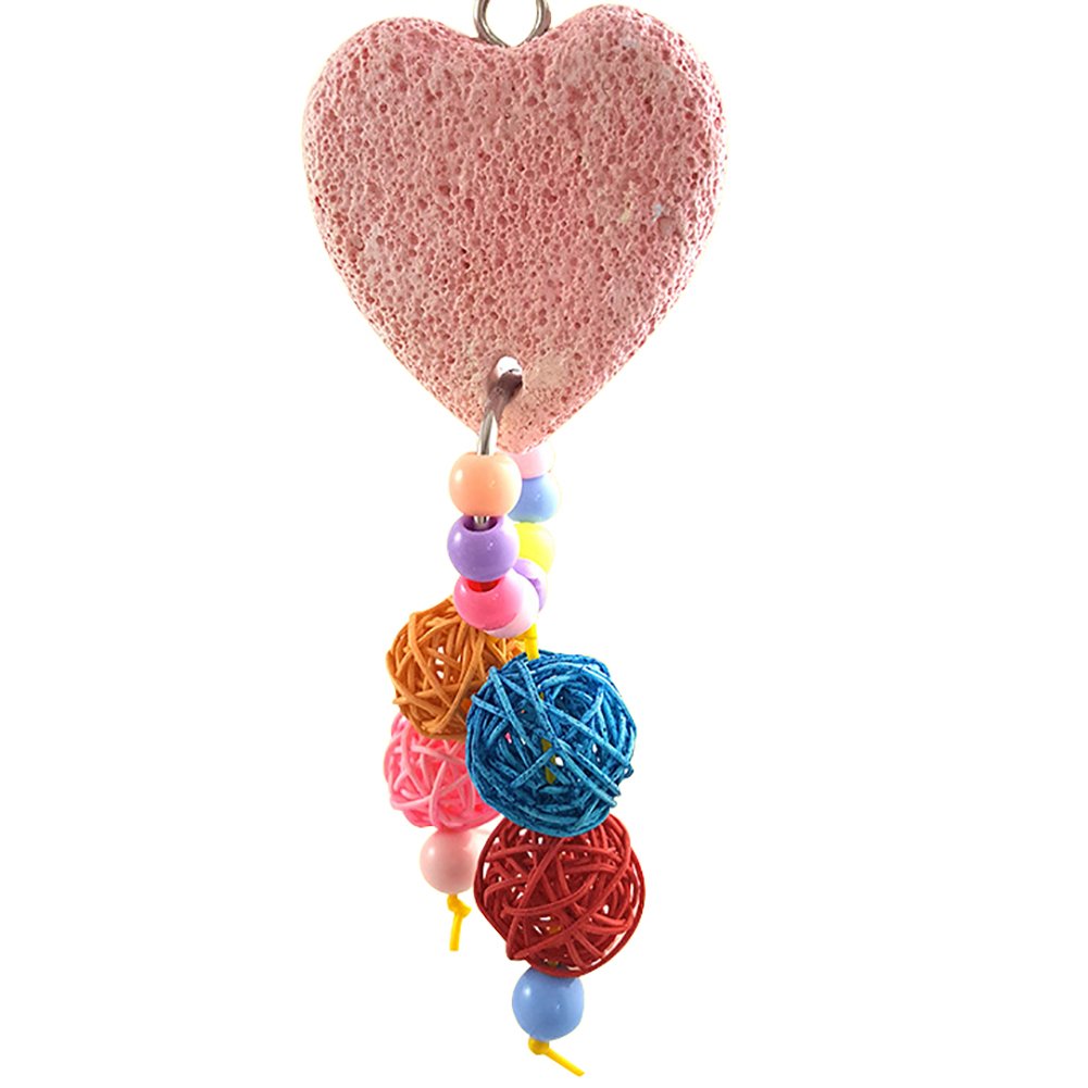 Colorful Parrot Chew Toys for Teeth Care - Hanging Swing Balls with Heart Stone | Bird Enrichment Activity & Cage Accessories for Small Pets