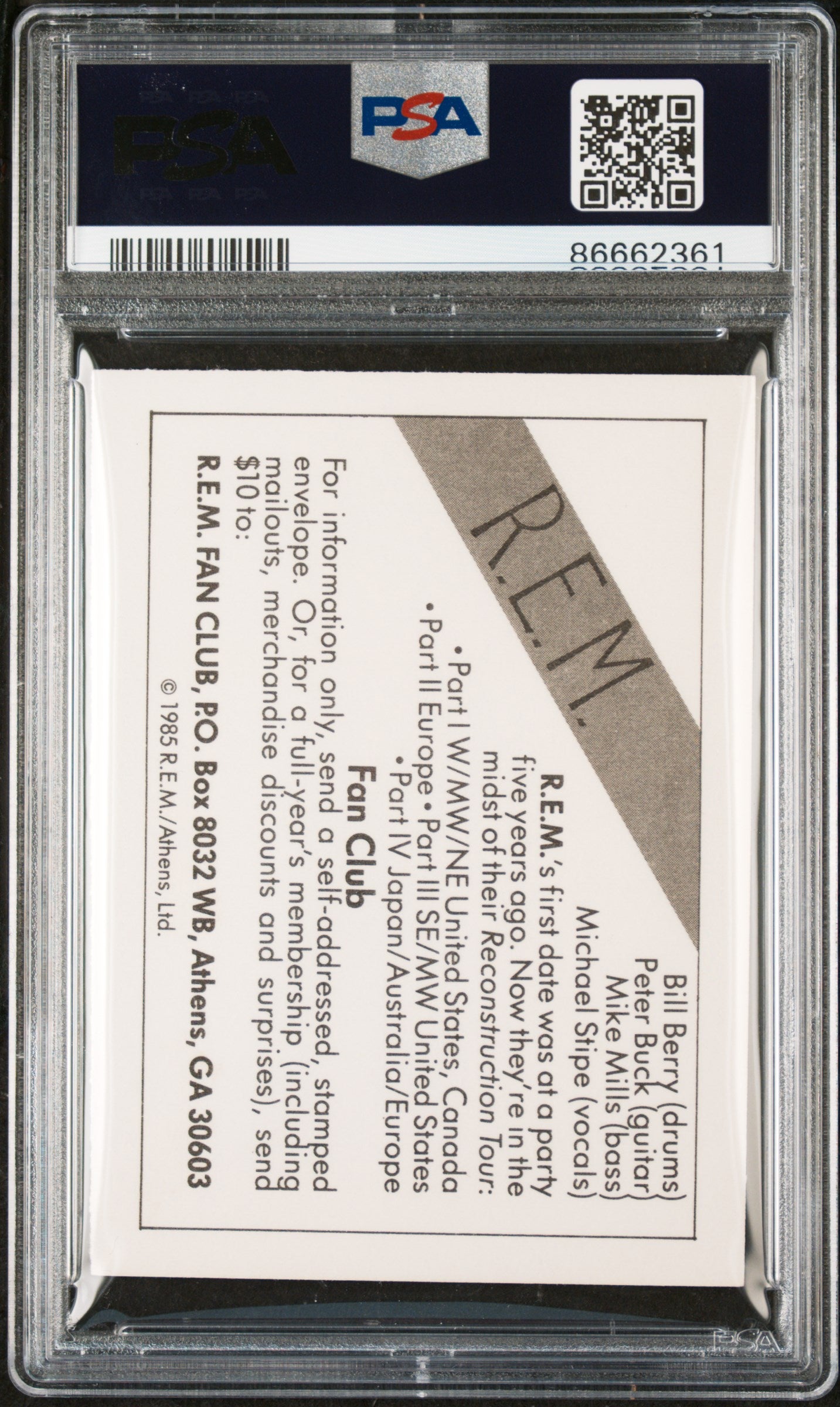 1985 Wonder Bread Rock Stars R.E.M. PSA 8 Graded Trading Card - Perfect for Music Memorabilia Collectors & 80s Nostalgia Fans