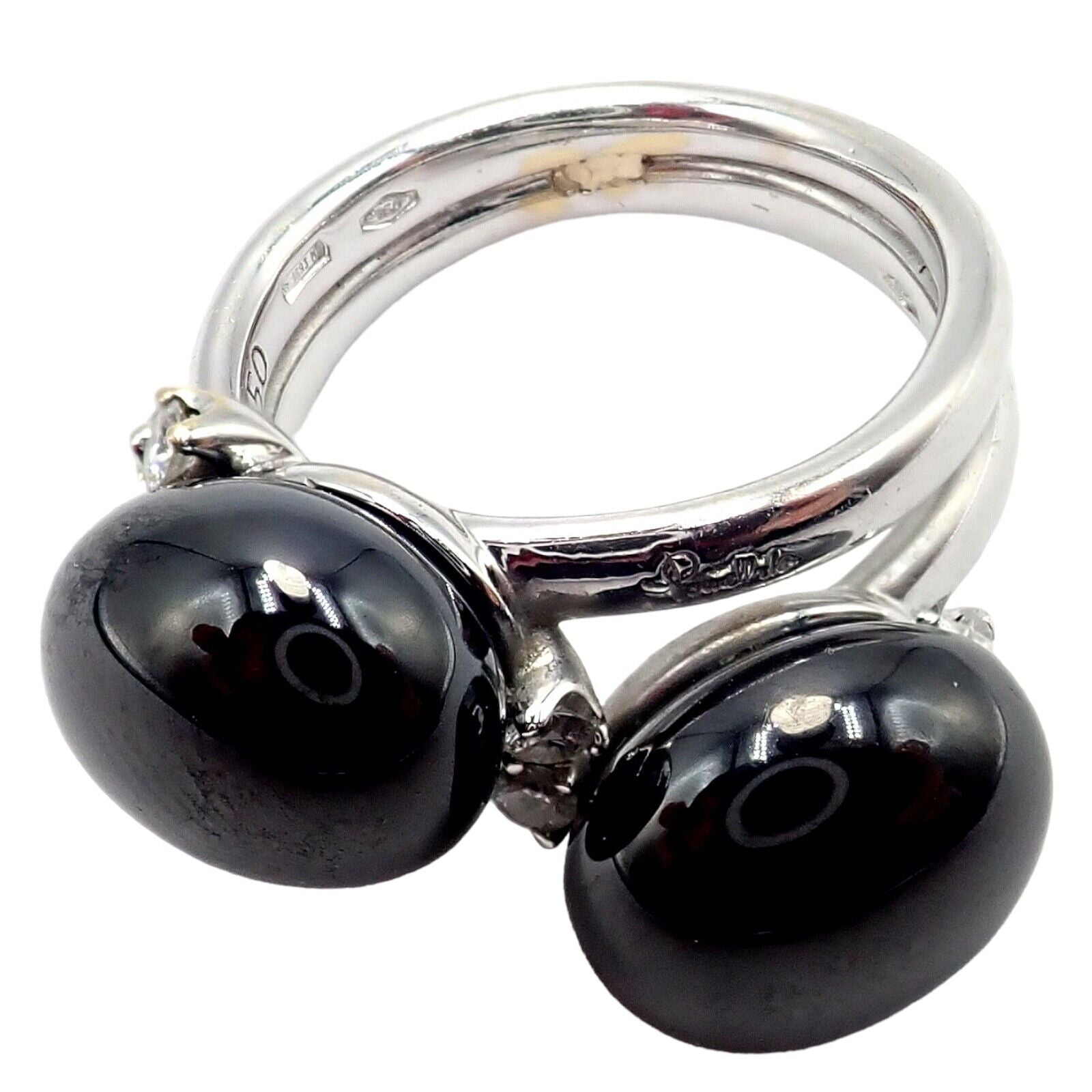 Authentic Pomellato Capri 18k White Gold Diamond Twin Black Ceramic Ring - Luxury Jewelry for Weddings, Anniversaries & Special Occasions