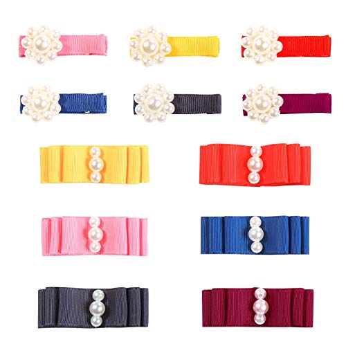 12PCS Pearl Hair Clips for Baby Girls - Ribbon Hair Accessories for Toddlers & Kids - Perfect for Parties, Holidays & Everyday Style