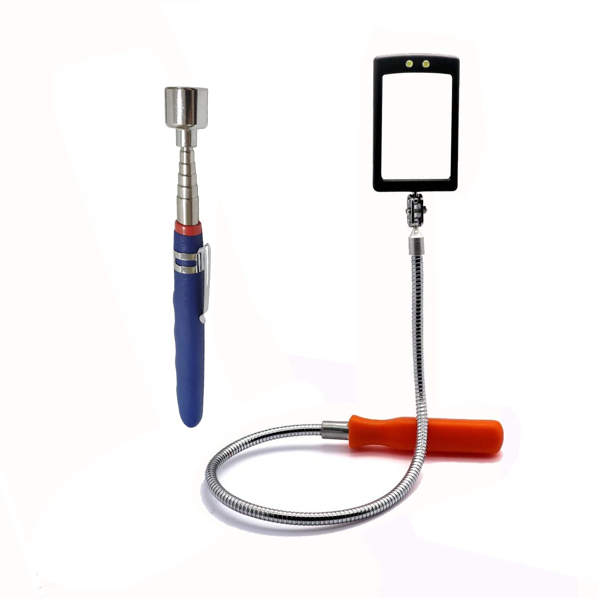 Flexible Inspection Mirror with 2 LED Lights - 20 lb Telescoping Magnetic Pick Up Tool - Extendable 31