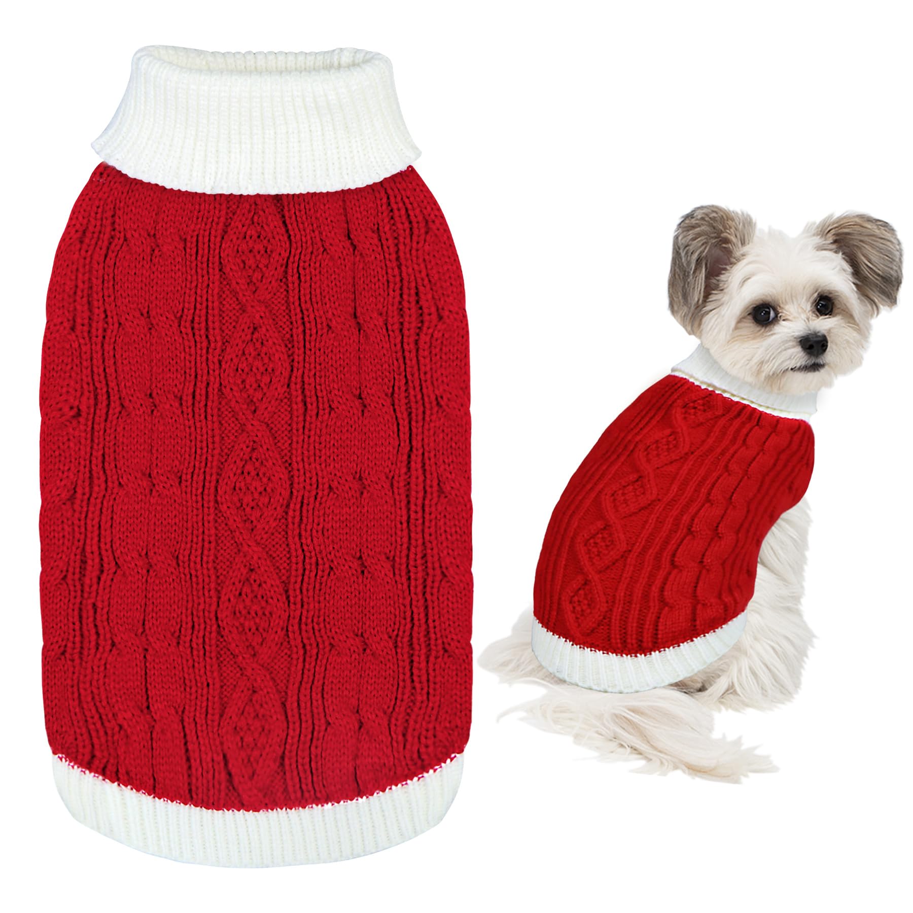 Christmas Dog Sweater - Knitted Turtleneck Winter Dog Clothes for Small, Medium & Large Dogs | Warm Holiday Pet Outfit in Red | Perfect for Christmas Photos & Winter Walks