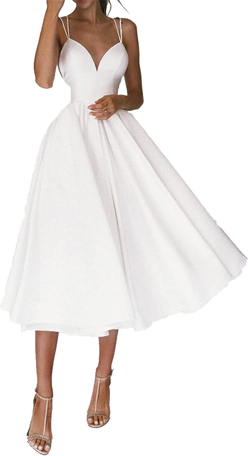 Elegant Women's Strappy V-Neck A-Line Cocktail Dress - Spaghetti Strap Knee-Length Backless Formal Party Dress for Evening Events, Weddings & Special Occasions