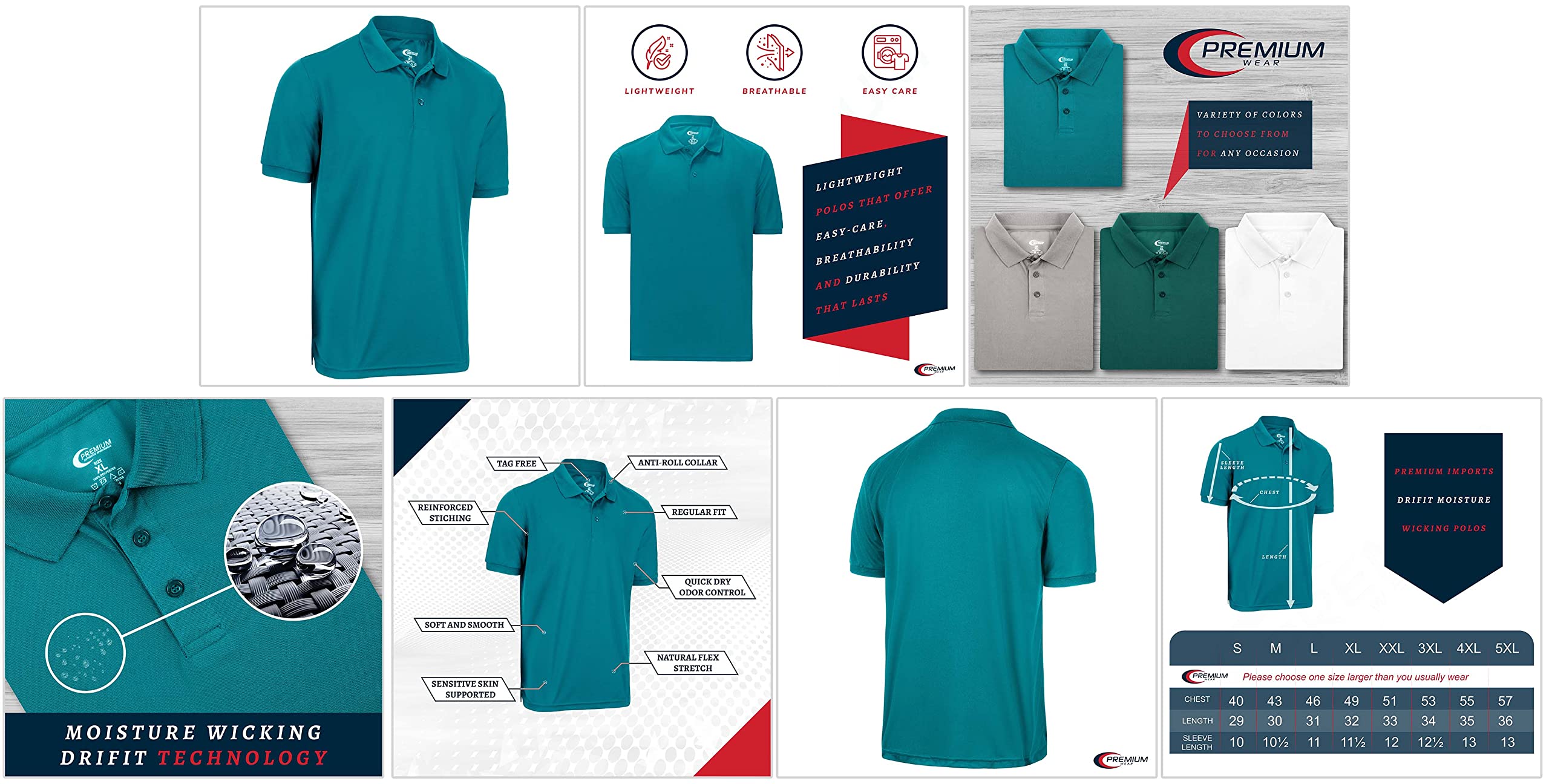 Premium Moisture-Wicking Men's Polo Shirt - Breathable & Quick-Dry Performance Tee for Golf, Work & Outdoor Activities