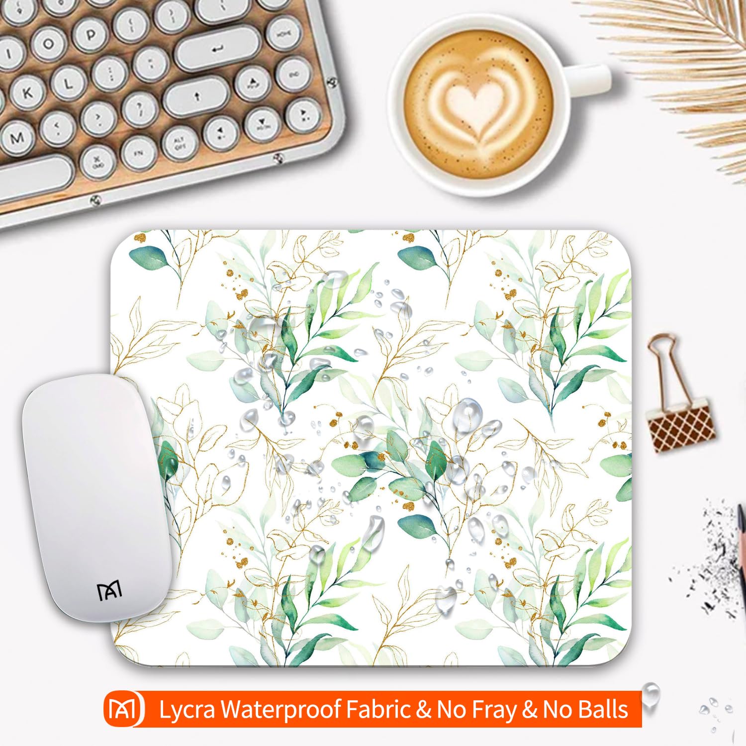 Premium Textured Square Mouse Pad with Pretty Leaves Design - Personalized Custom Mouse Mat, Washable Lycra Cloth & Non-Slip Rubber Base for Wireless Mouse - Perfect for Office, Gaming, and Home Computer Use
