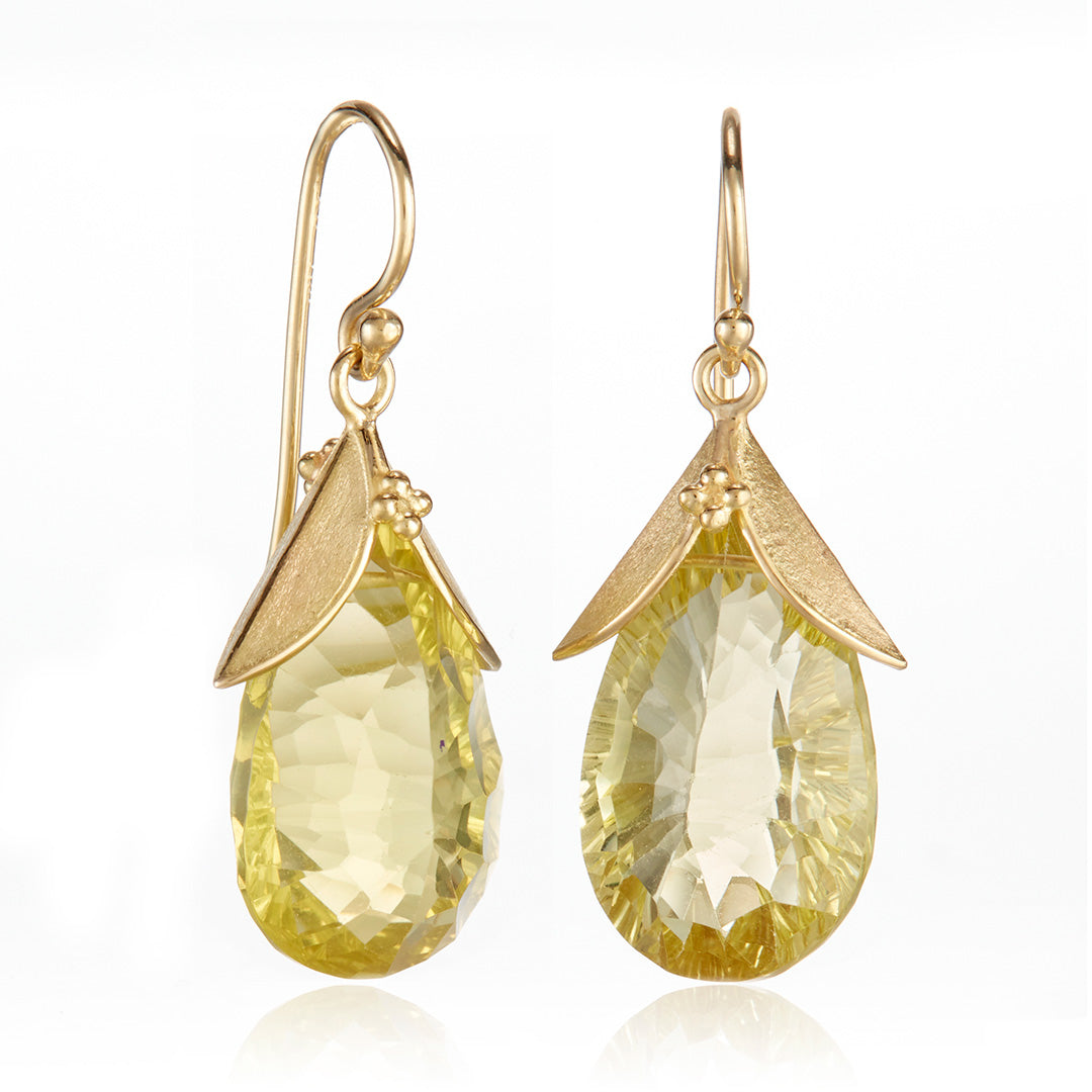 Lemon Quartz Leaf Drop Earrings for Women - Elegant Dangle Jewelry for Party, Wedding & Everyday Wear