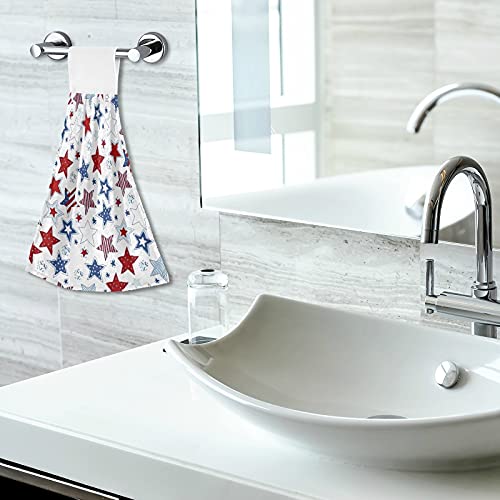 4th of July American Flag Kitchen Towels Set of 2 - Absorbent Dish Cloths with Hanging Loops for Oven, Stove & Bathroom - Patriotic Home Decor for Independence Day & Summer BBQs