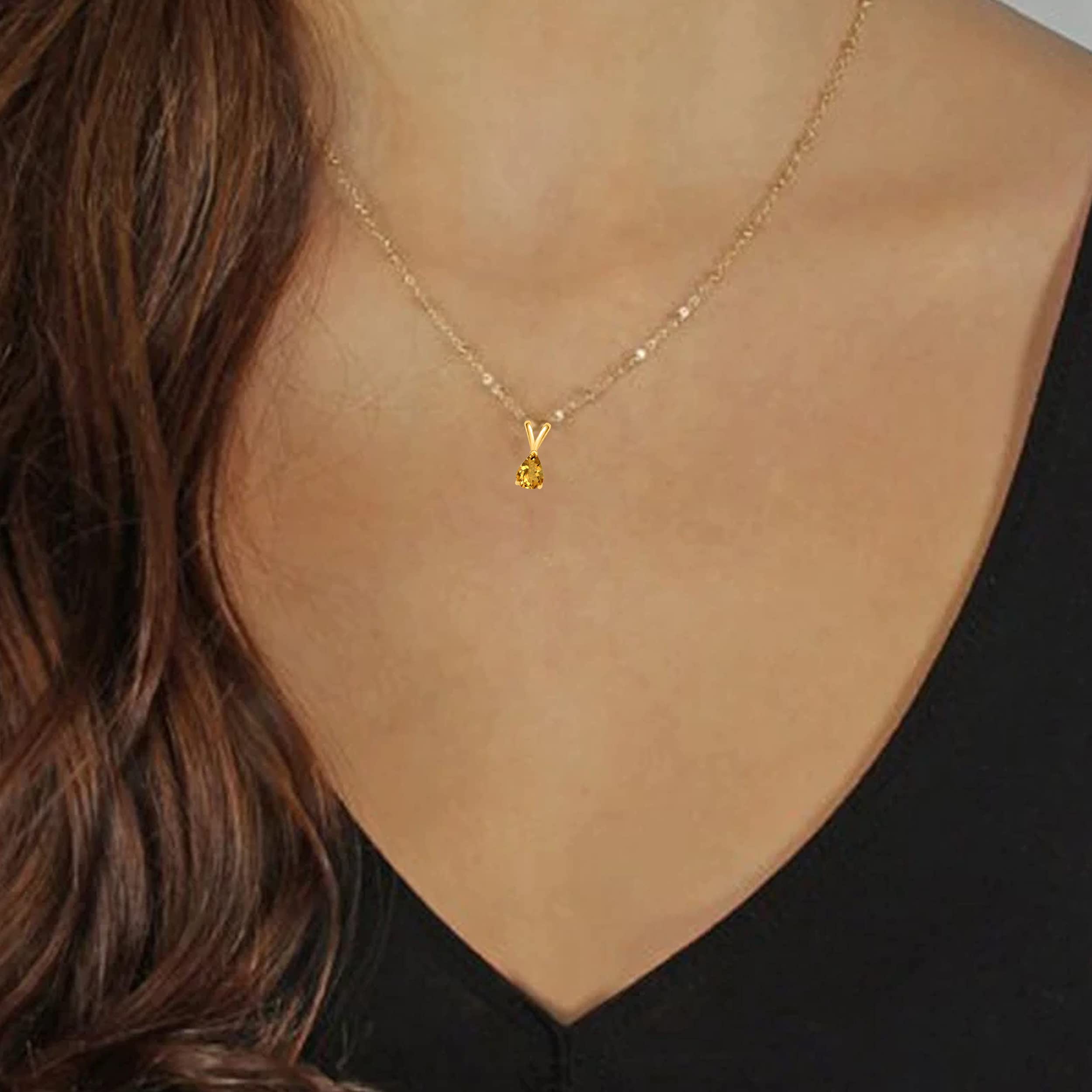 14K Yellow Gold Citrine Pendant Necklace for Women | 0.90 Carat Pear-Shaped Citrine Gemstone with Prong Setting | 18