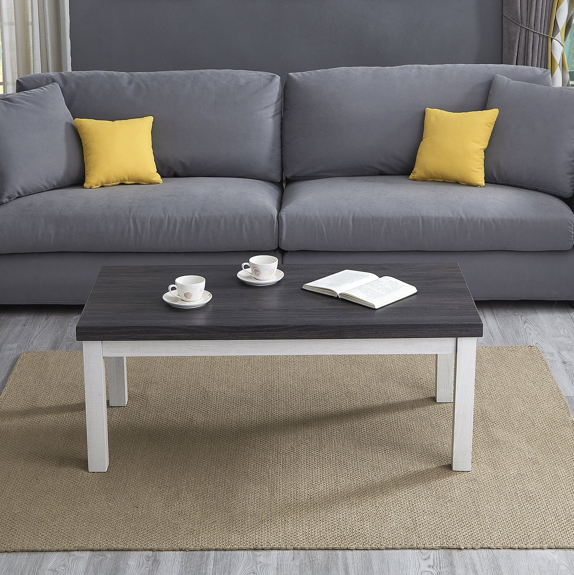 Modern Two-Tone Wood Rectangle Coffee Table - Stylish Living Room Centerpiece for Home Decor and Relaxation