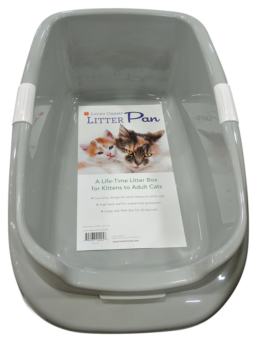 Lucky Champ Large Grey Cat Litter Box - Durable & Odor Control for Indoor Cats - Perfect for Multi-Cat Homes & Small Spaces
